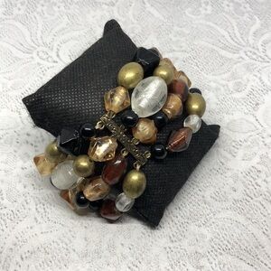 Bundle lot 2 glass bead and brass stretch bracelets boho festival